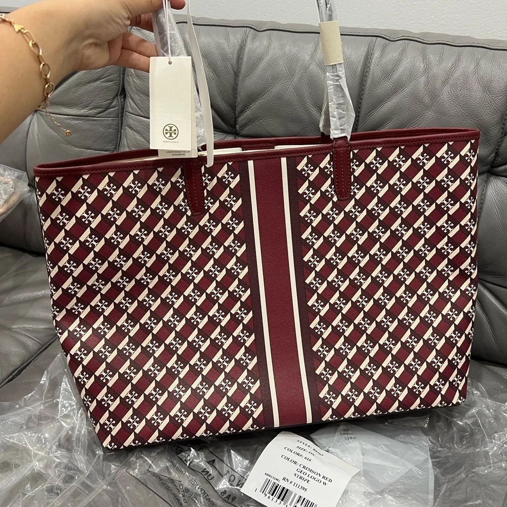 Brand New Tory Burch Large Canvas Geo Logo Tote Bag - NWT - Picture 3 of 6